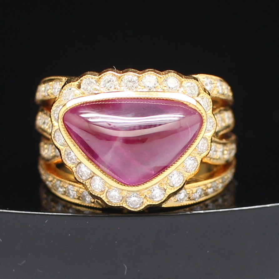 RG250263 แหวนทับทิมพม่ากิมบ่เซี้ยง เพชรแท้ 0.92 กะรัต ทองแท้ 90% นน.รวม 10 กรัม ขนาดแหวน 54