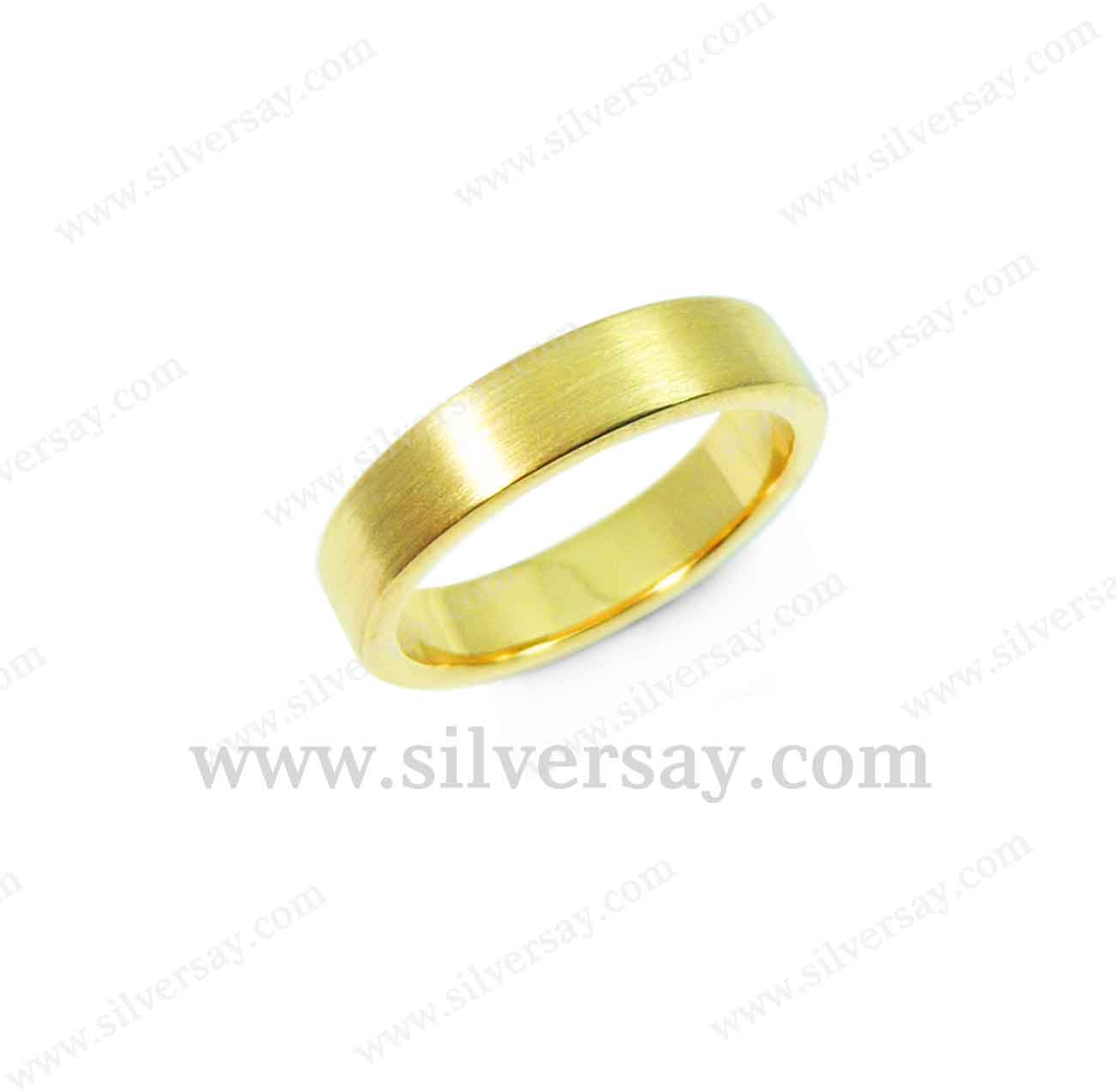 แหวนเกลี้ยงแบบโมเดิร์นหน้าตัดเรียบ 5 มม./แลขนแมว/สีทองคำ22k/สำหรับสลักชื่อ