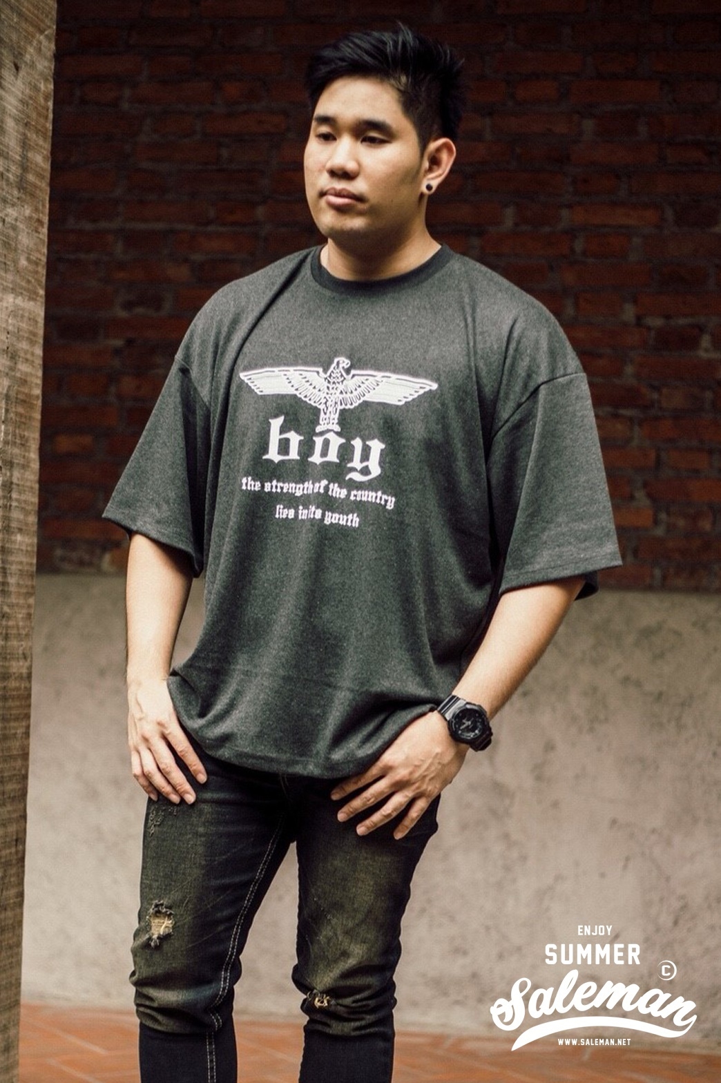 เสื้อยืด Boy สีเทาเข้ม-108-2