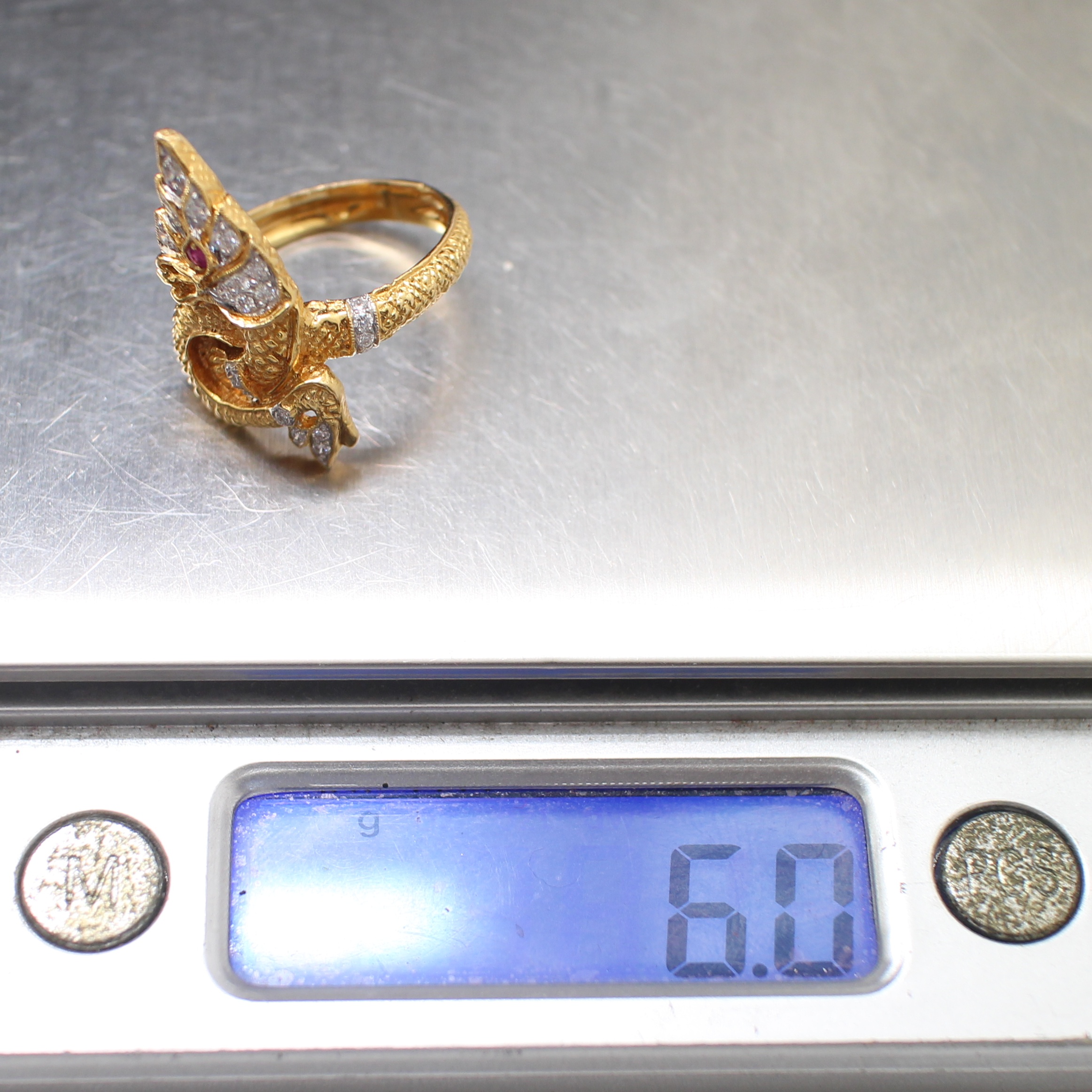 RG250447 แหวนพญานาคฝังเพชร เพชรแท้ 0.24 กะรัต ทองแท้ 18k นน.รวม 6 กรัม ขยาดแหวน 52.5