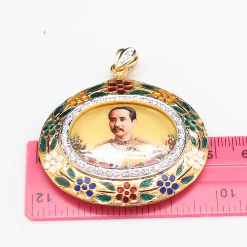 PD25046 จี้ล็อคเก็ตรัชกาลที่ 5 ลงยาดอกไม้ เพชรแท้ 0.72 กะรัต ทองแท้ 90% นน.รวม 25.9 กรัม