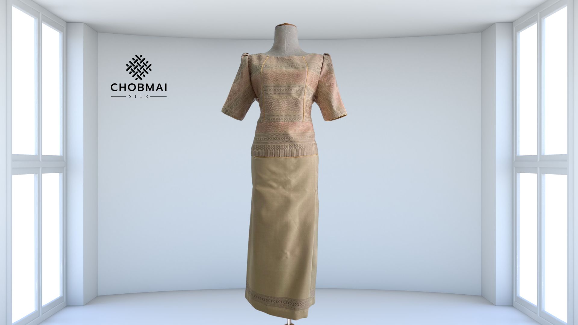 แบบตัดชุด แยกชิ้น เสื้อ+กระโปรง ผ้าไหม (ไม่รวมผ้า) chobmai x ST รหัส CUT-PTS0105671