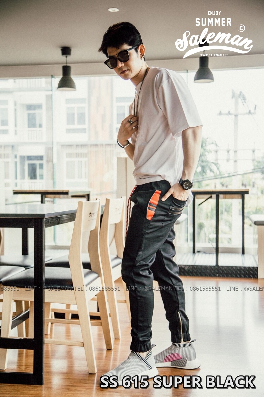 กางเกง JOGGER พรีเมี่ยม ผ้า COTTON รหัส SS 615 SUPER BLACK