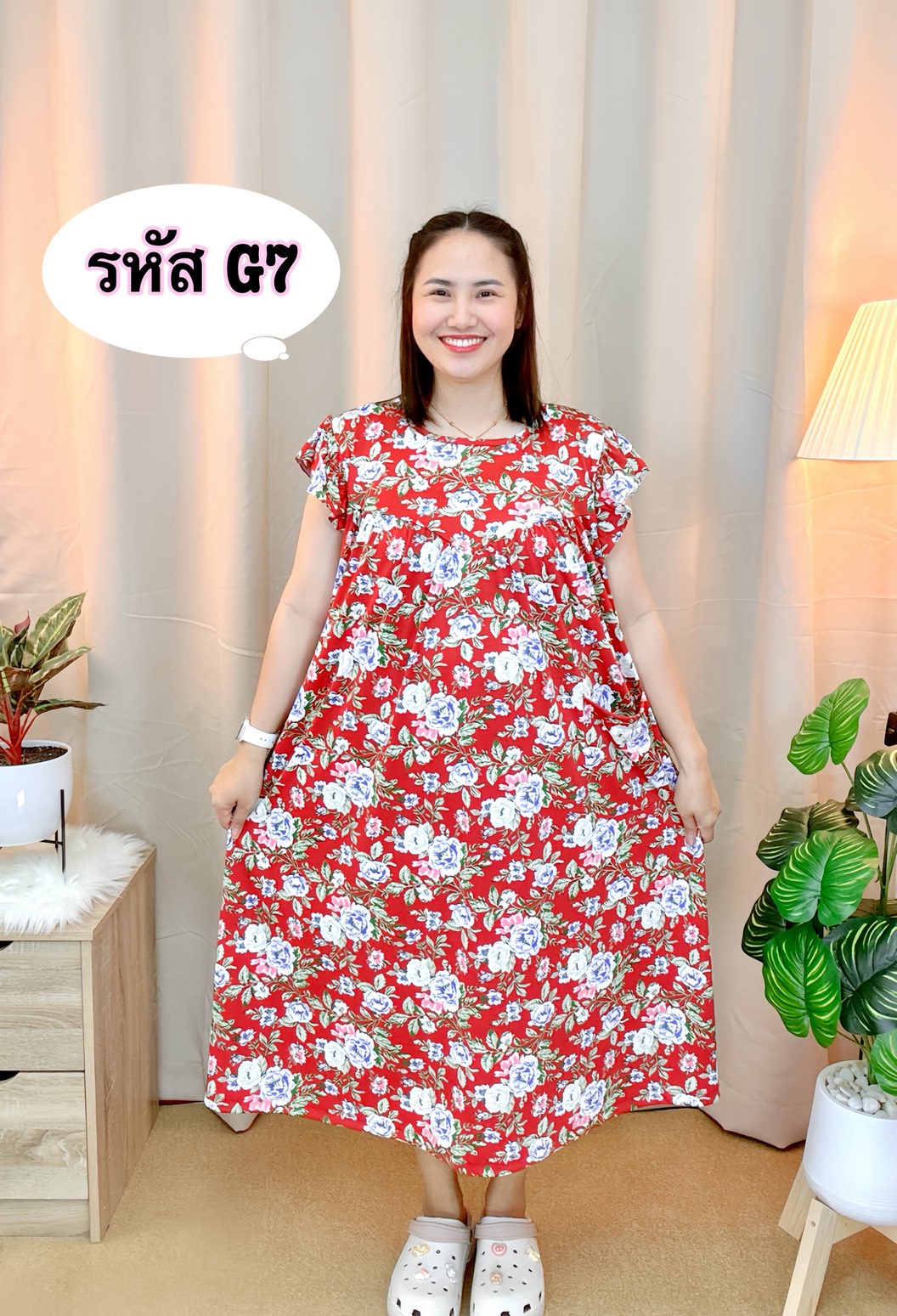 A11 ชุดนอนชุดอยู่บ้าน คอกลมแขนระบาย เนื้อผ้าไมโครนิ่มWomen Clothing