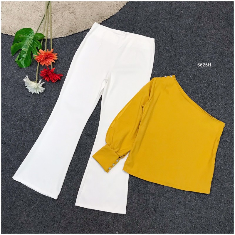 Set เสื้อไหล่เดียว + กางเกง TW6625