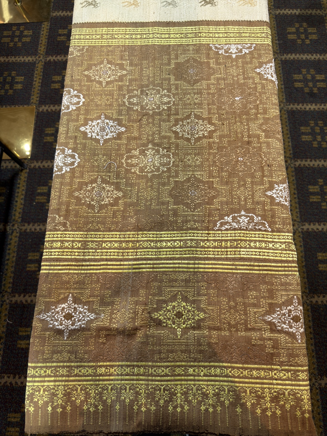 ซิ่นขิดไหม ต่อหัว ขนาด1x2เมตร สีน้ำตาลทอง รหัส R4F-155-1246814