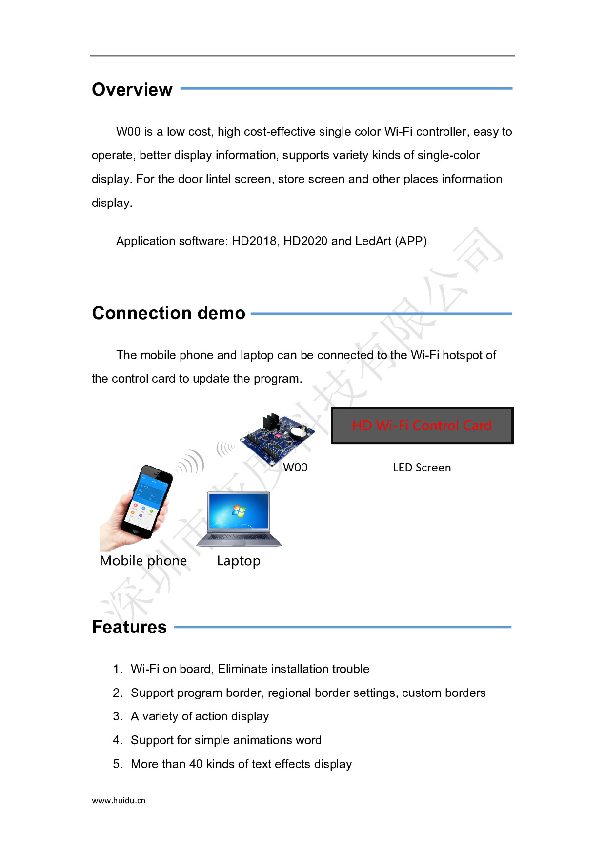 แผงควบคุม ป้ายไฟวิ่ง HD-W00 WIFI Android,IPhone