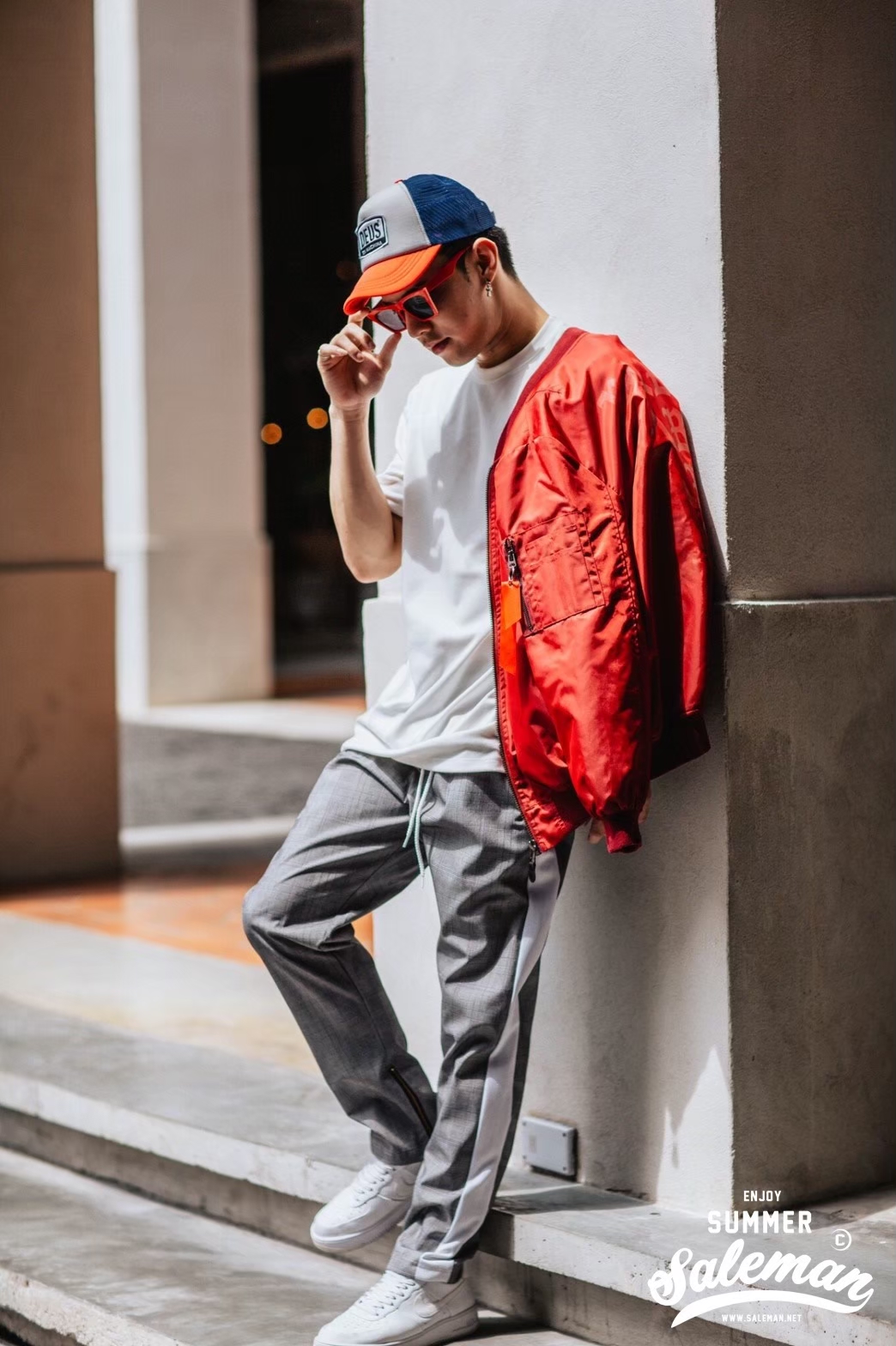 กางเกง Jogger ขาจั๊ม พรีเมี่ยม รหัส SC 616 W สก็อตแถบข้างขาว