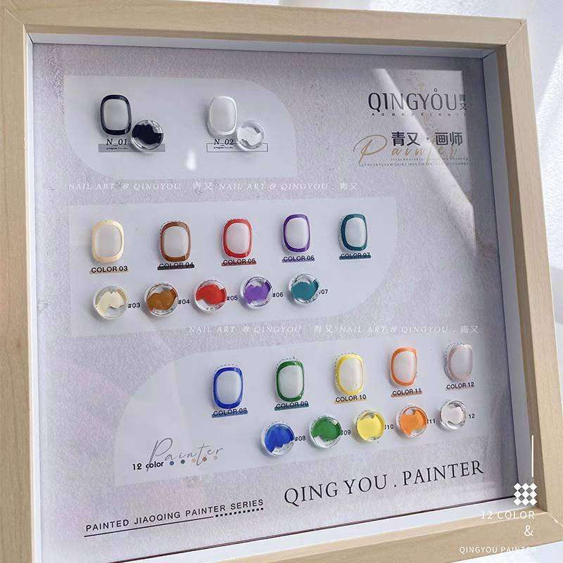 สีเจลเพ้นท์เล็บ เจลเพ้นท์แบบกระปุก แบรนด์QINGYOU เนื้อสีเรียบเนียน ทาง่าย 12สี/set