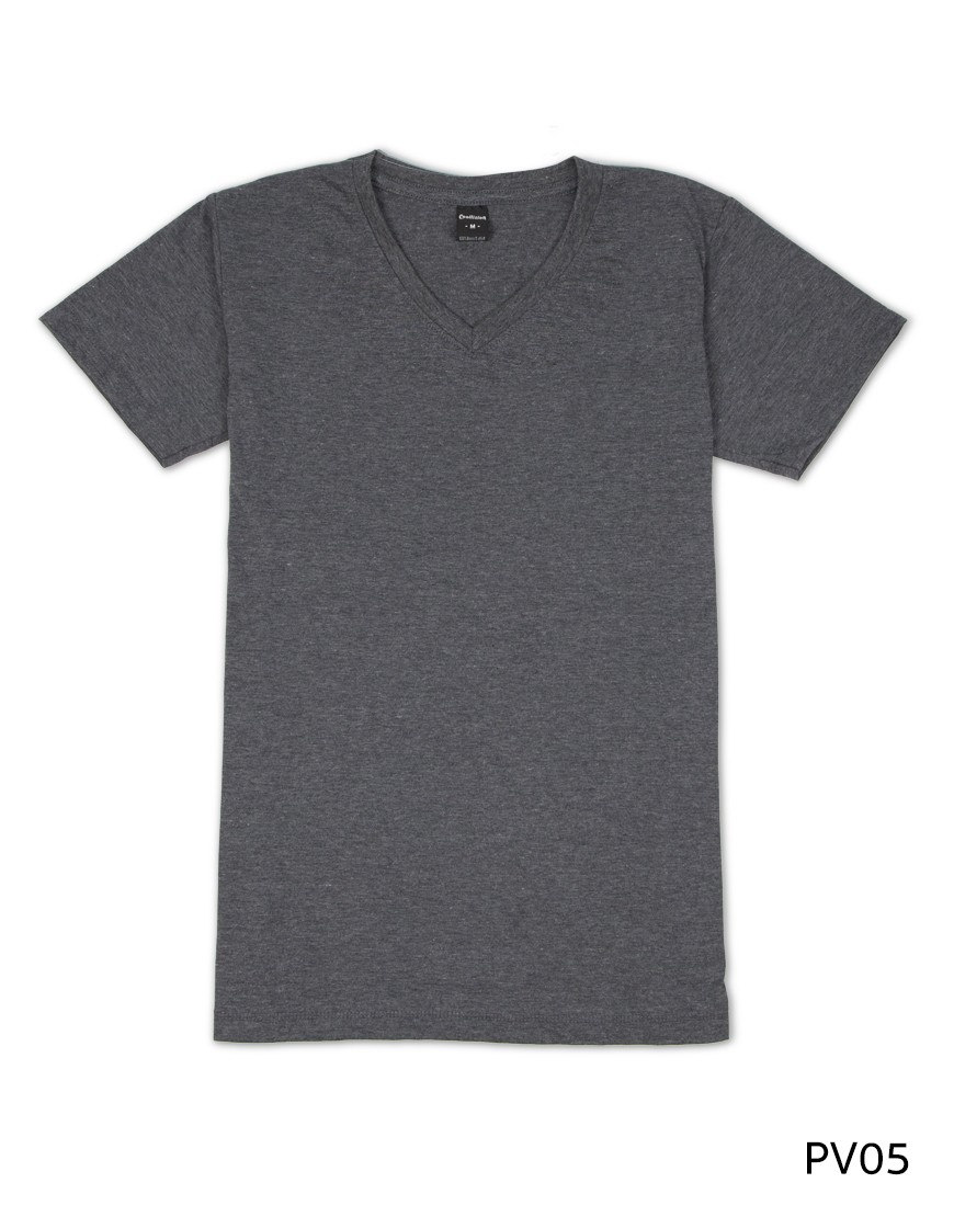 เสื้อยืดคอวีเรียบ Pv05 สีเทาดำฟอก