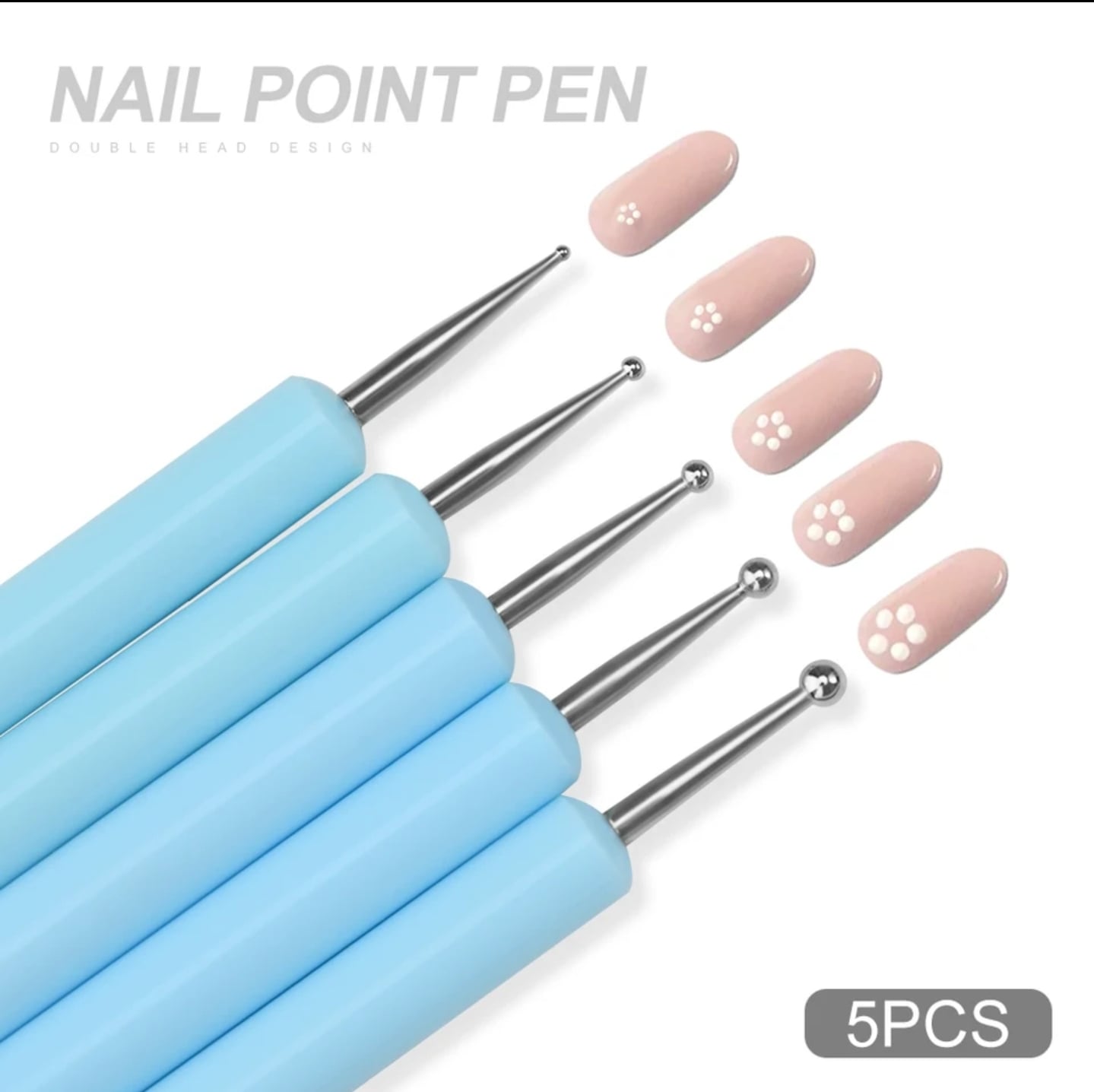 พู่กัน2in1 หัวยางซิลิโคน และ หัวกลมสแตนเลส ไม้ดอททำลายจุด 5แท่ง/เซต