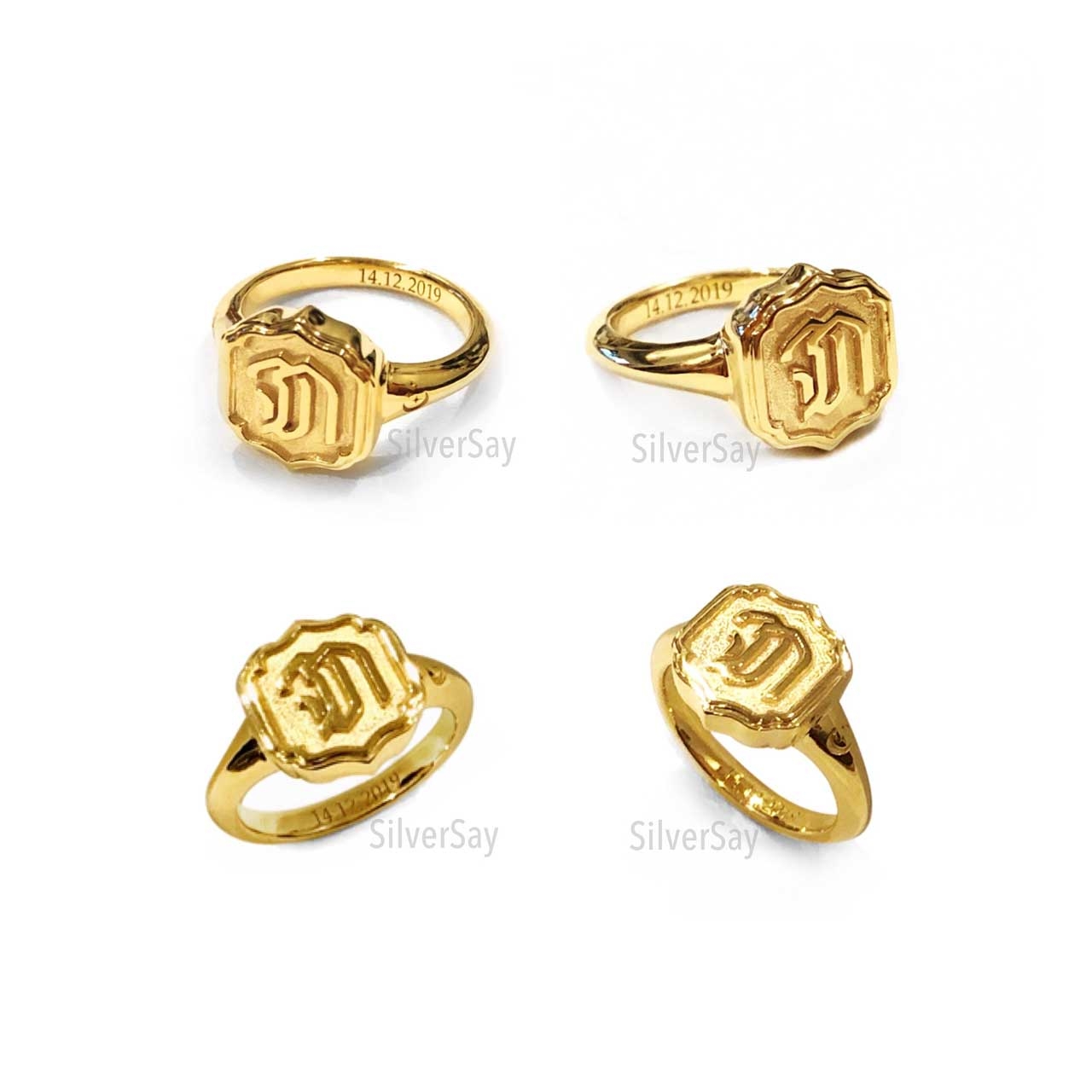 แหวนตัวอักษรชื่อย่อคู่รัก จภ เงินแท้ 925 พ่นทราย - ขัดเงา ชุบทองคำ22k