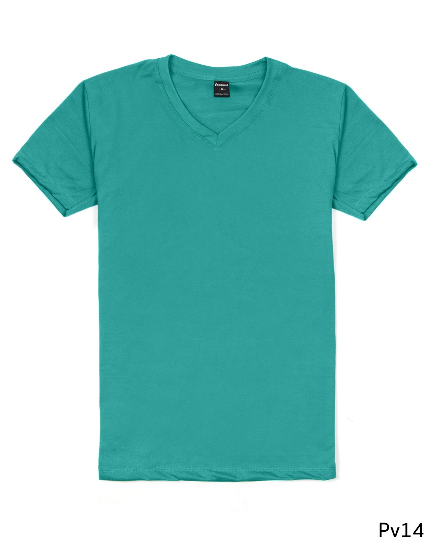 เสื้อยืดคอวีเรียบ Pv14 สีเขียวมรกต