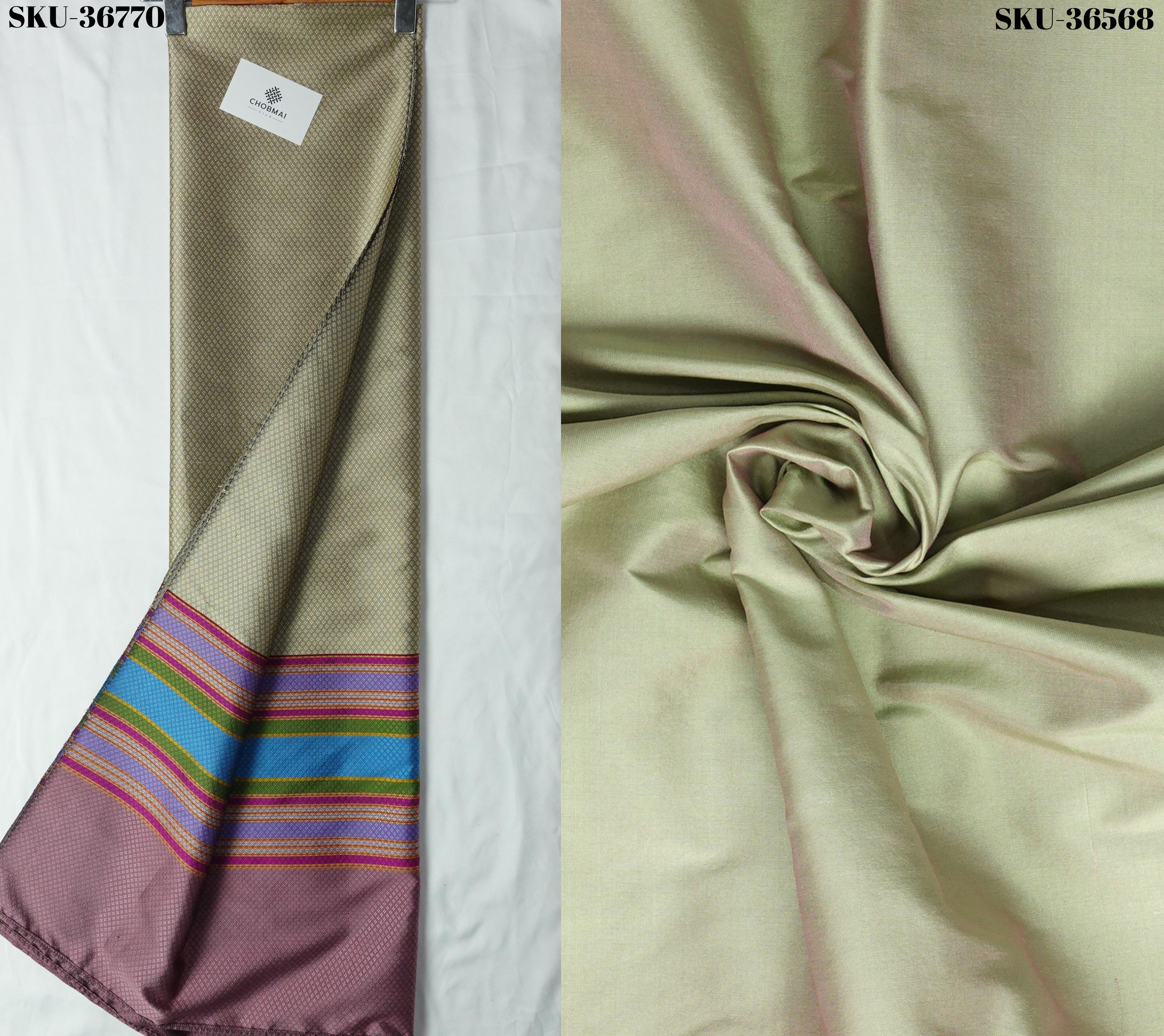 (ผ้าชุด)ไหมสีพื้นมีเชิง (ผ้าพื้น2หลา+ผ้าซิ่น2หลา) เฉดสีเขียวเทา รหัส B7C-NY-01276815