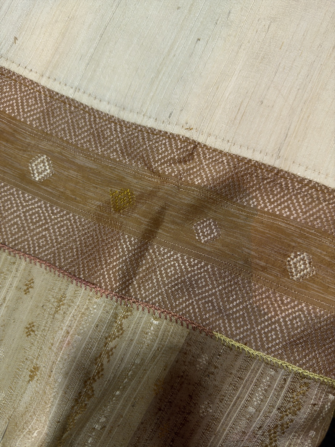 ซิ่นขิดไหม ต่อหัว ต่อเชิง ขนาด1x2เมตร สีเหลืองครีม รหัส R4F-155-1246819