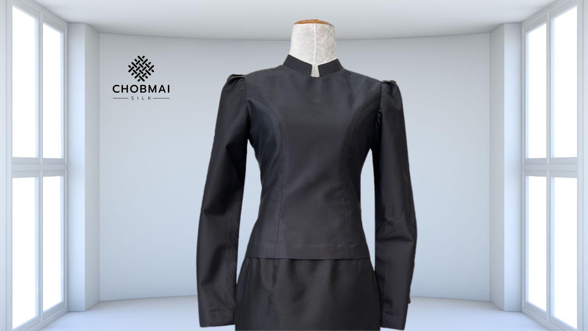 แบบตัดชุด แยกชิ้น เสื้อ+กระโปรง ผ้าไหม (ไม่รวมผ้า) ชุดไทยบรมพิมาน ประยุกต์ ผ้าถุงป้าย รหัส CUT-ST-1124662