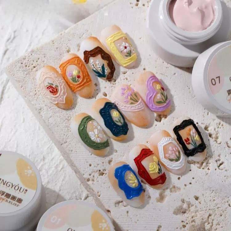 12สี/เซต สีเจลเพ้นท์นูน เจล3D เจลเนื้อพลาสติก แบรนด์QINGYOU