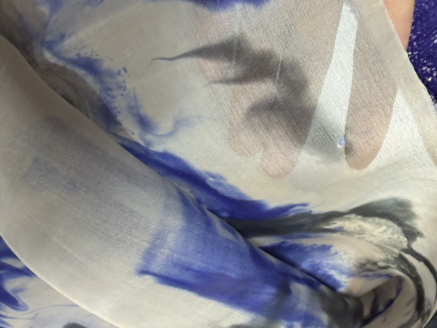 ผ้าไหมทอมือบาติก สีขาวสีฟ้า (ราคาต่อเมตร) รหัส A11-Kaya-1204685