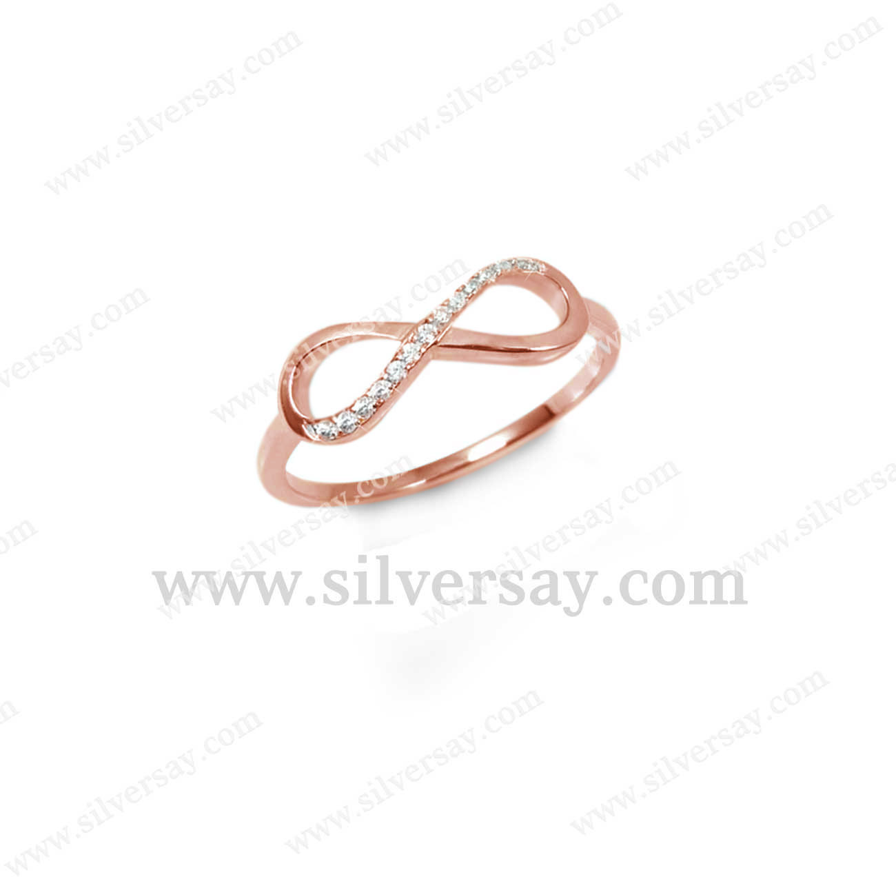 แหวนอินฟินิตี้ Infinity ฝังเพชรสวิสไมโครแถว/สีทองชมพู