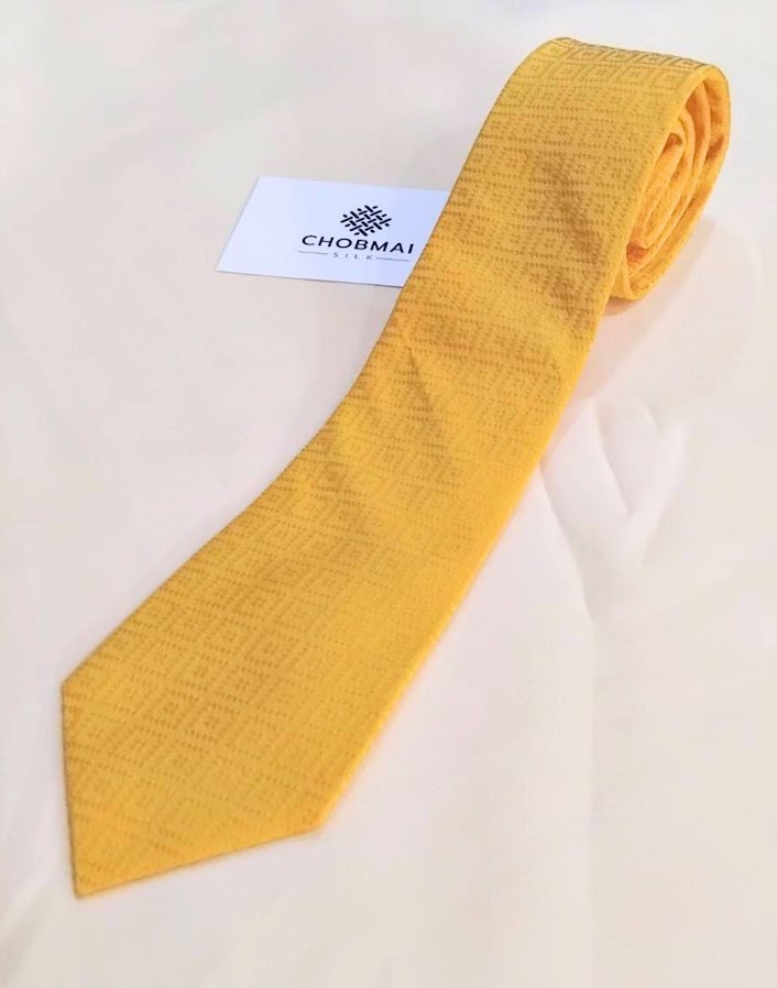 เนคไทผ้าไหมยกดอก ขนาดกว้าง 3.0นิ้ว สีเหลืองทอง รหัส NC-NY-030768131