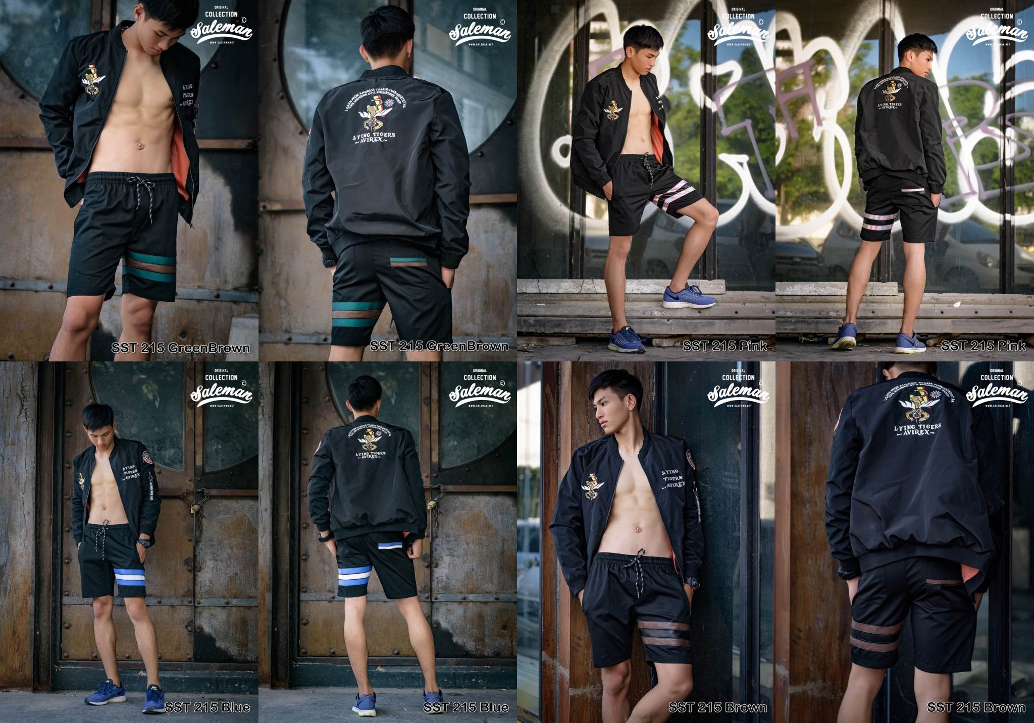 กางเกงขาสั้น พรีเมี่ยม ผ้า COTTON รหัส SST 215 Blue สีดำ แถบ ฟ้าขาว