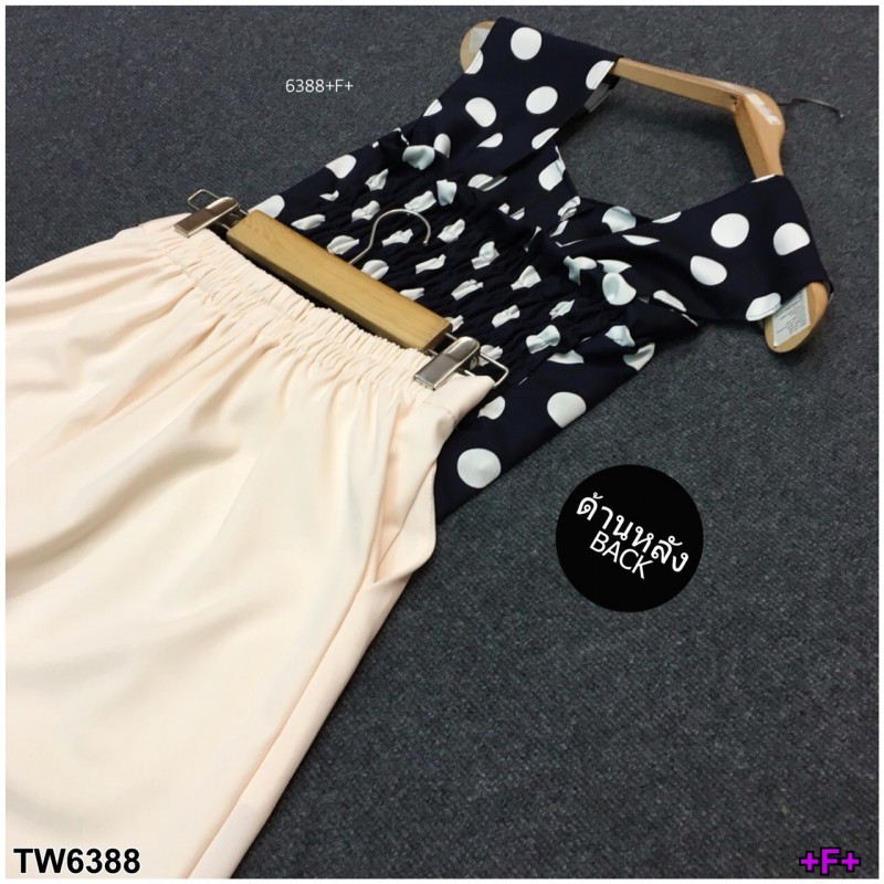 Set 2 ชิ้น เสื้อแขนกุดลายจุด + กสงเกงขายาว TW6388-กรมท่า