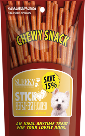 ขนมสุนัข SLEEKY ชิววี่สแน็ค รสเนื้อชีส (แบบแท่ง-ห่อใหญ่ 175 กรัม)