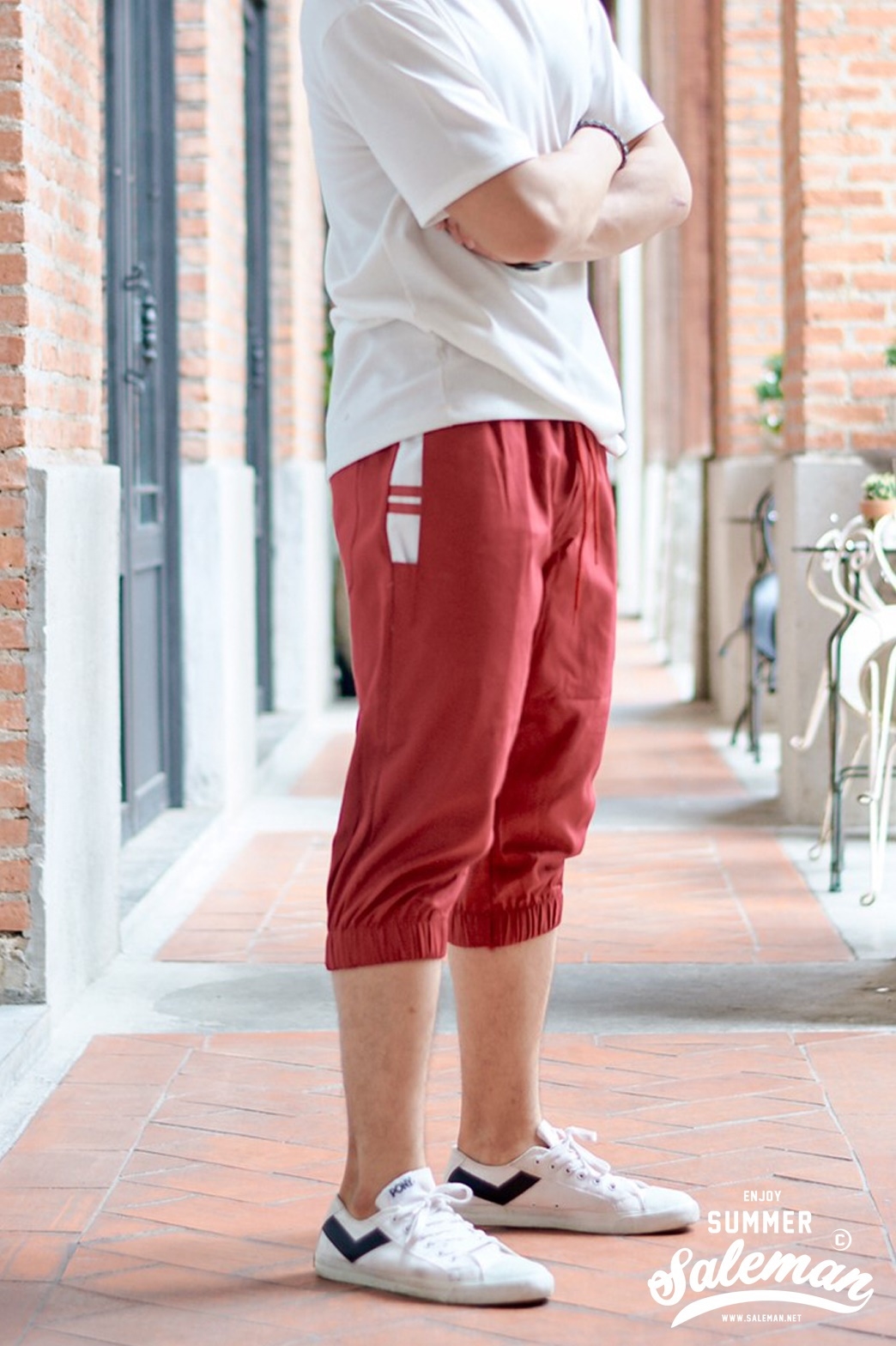 กางเกงขาสามส่วนCOTTON รหัส SS 305 RB สีแดงเลือด