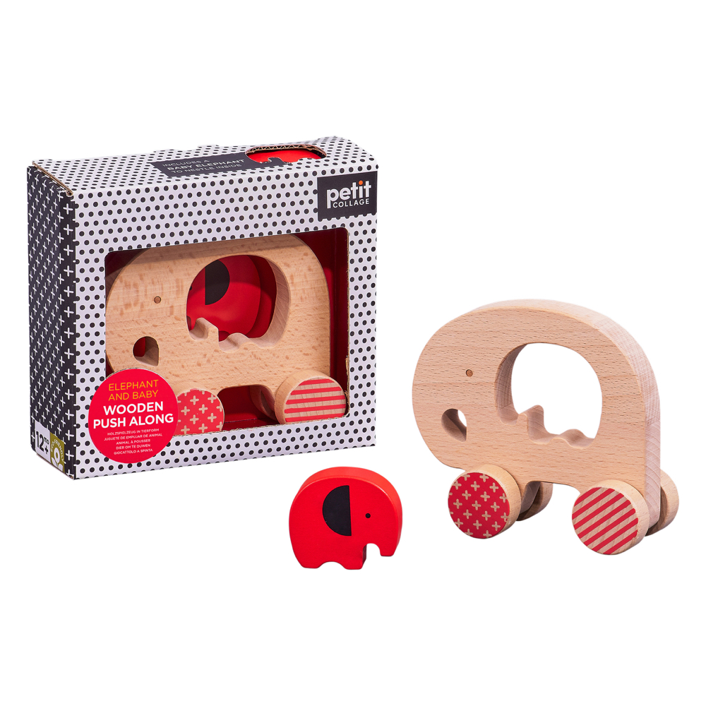 Elephant and Baby Wooden Push Along Car อายุ1-6ปี ของเล่นไม้ ลากจูง รถช้าง Puzzle Non Toxic Form UK