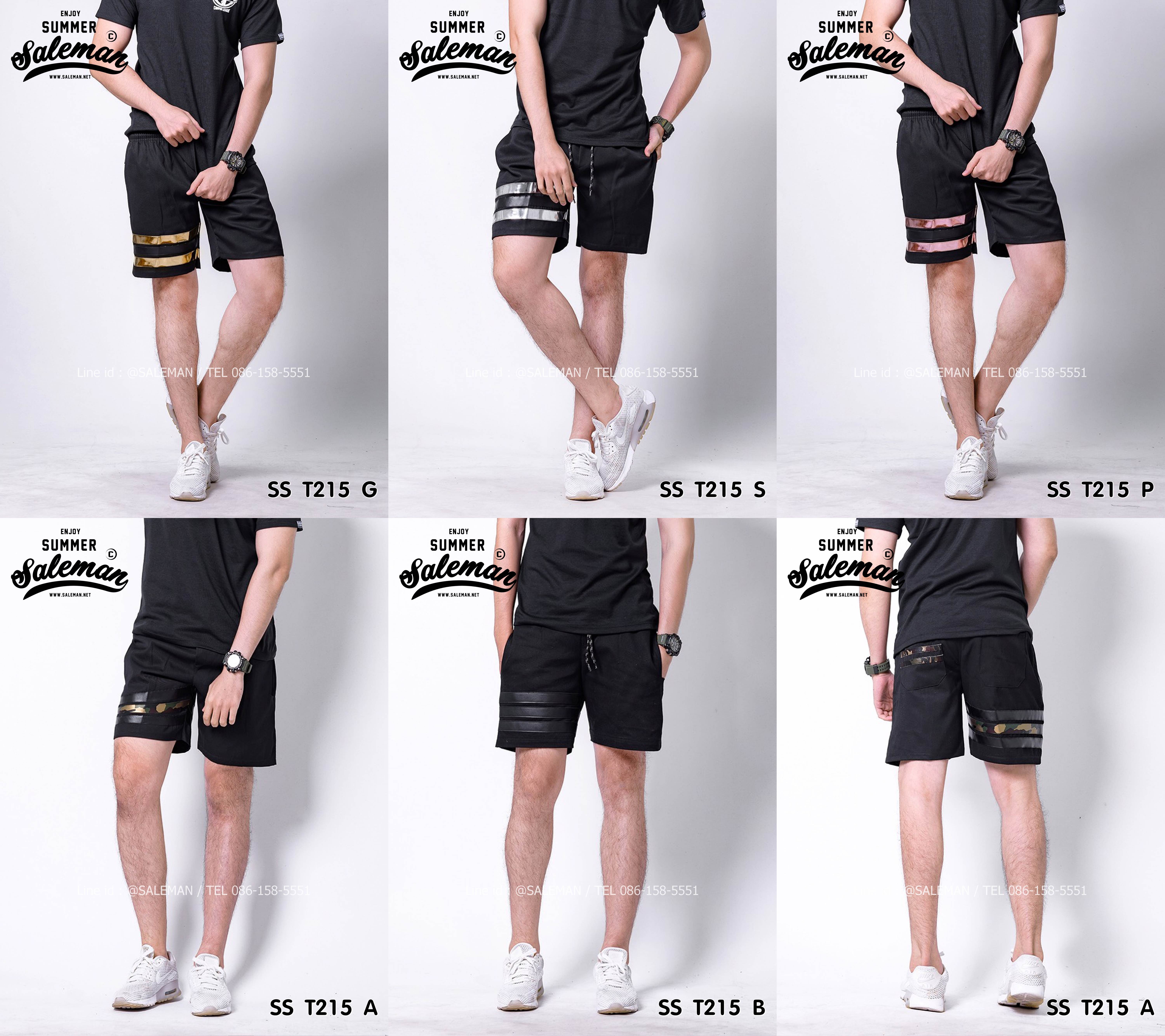 กางเกงขาสั้น พรีเมี่ยม ผ้า COTTON รหัส SST 215 A สีดำ แถบทหาร SUMMER SALE