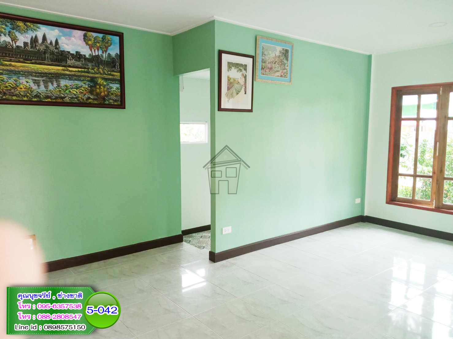 5-042 บ้านน็อคดาวน์คานปูน สีเขียว ชั้นเดียว ทรงปั้นหยา