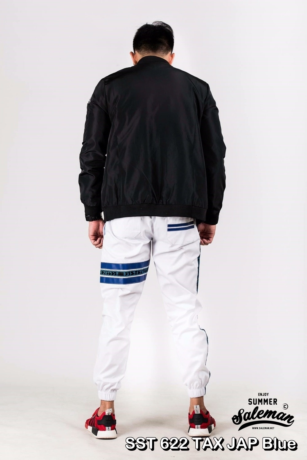 กางเกง JOGGER พรีเมี่ยม ผ้า COTTON รหัส SST 622 TAX JAP Blue สีขาว แถบน้ำเงิน