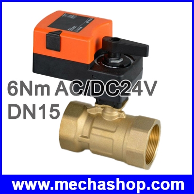มอเตอร์วาล์วไฟฟ้า ปรับวาล์วด้วยระบบอัตโนมัติ Modulating proportion valve 6Nm, AC/DC24V ใช้ได้ทั้ง 4-20mA/0-10V ทองเหลือง 1/2'' DN15 (สินค้า Pre-Order)