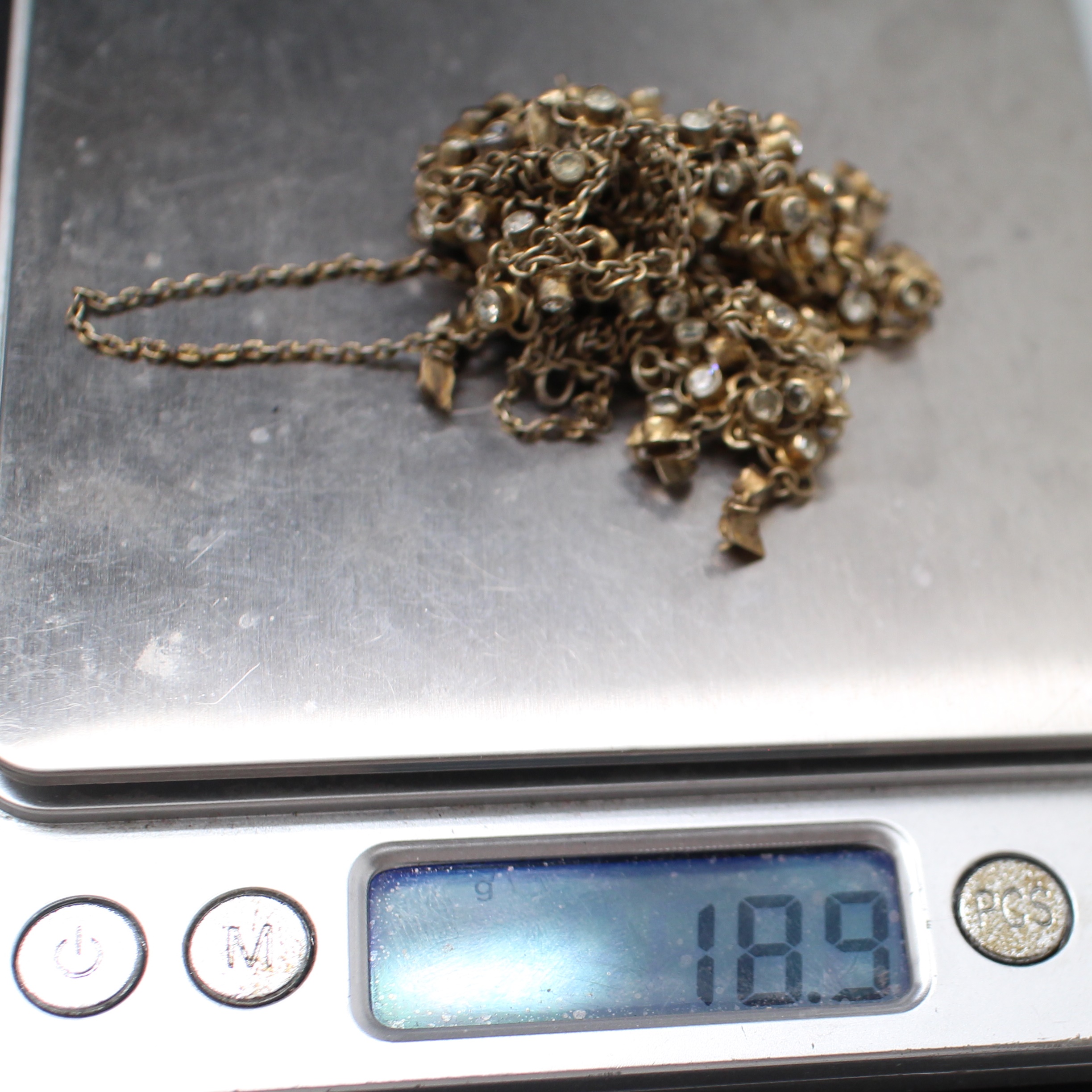 SI381 สร้อยคอระย้าฝังพลอยขาว เงินแท้ นน. 18.9 กรัม ยาว 16 นิ้ว