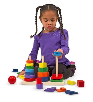 Melissa and Doug - บล็อกไม้สวมหลัก (ทรงเรขาคณิต) ชุดใหญ่ 3 หลัก เรียนรู้เรื่องขนาด รูปทรง สี ฝึกสายตาให้สัมพันธ์กับมือ ฝึกสมาธิได้ดีค่ะ ส่งฟรี