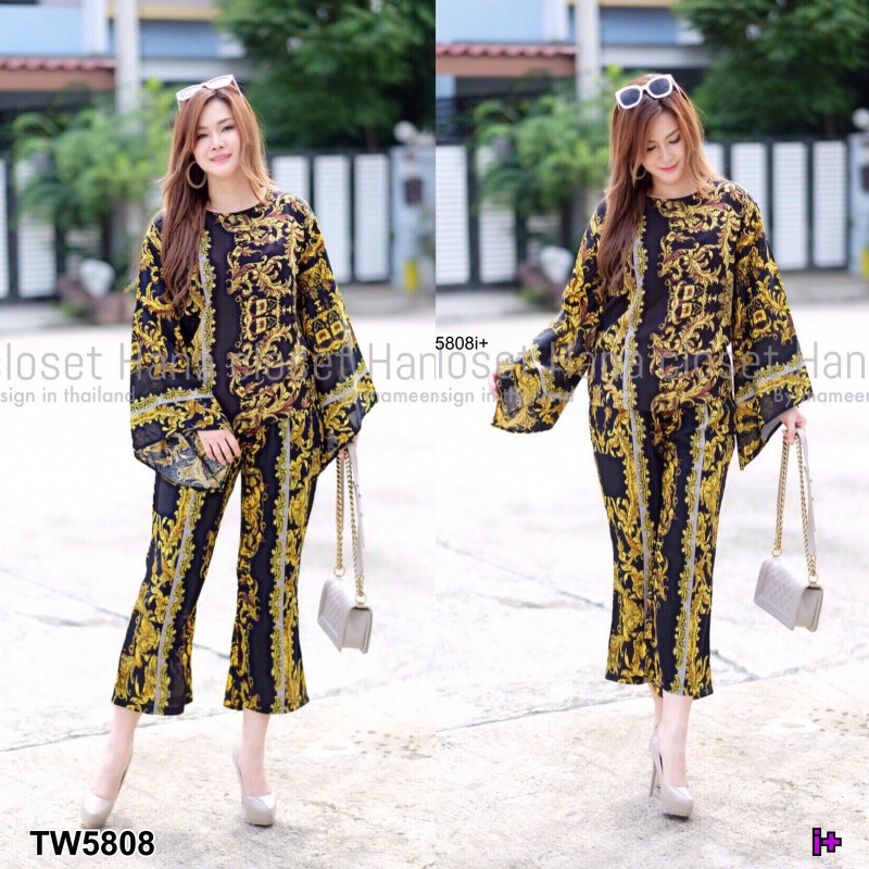 Set #สาวอวบ Versace เสื้อแขนบาน+กางเกง TW5808