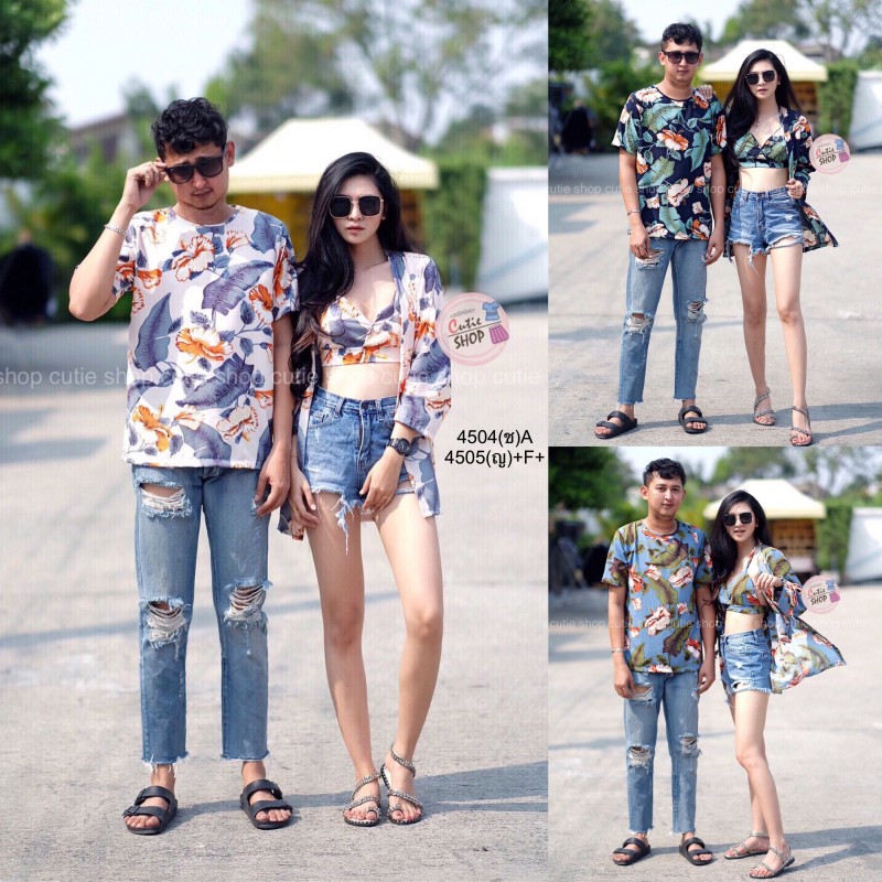 เสื้อลายดอกชบา คอกลม TW4504