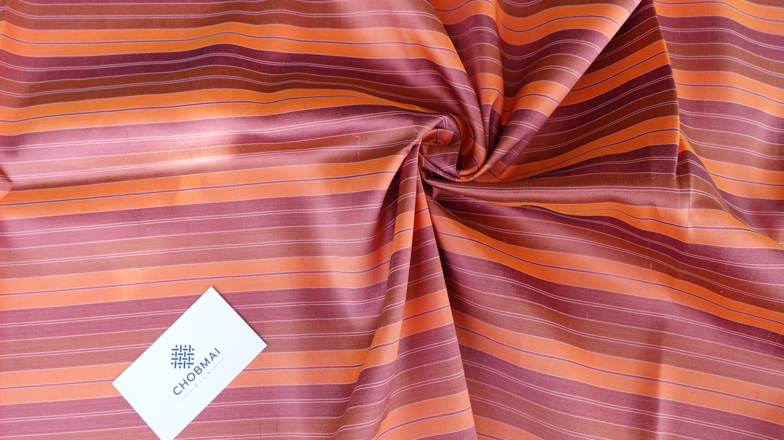 ผ้าไหม ลายริ้ว ไหมแท้ multicolor ลายขาวม้า สีส้ม (ราคาต่อเมตร) รหัส MC-76-P4582