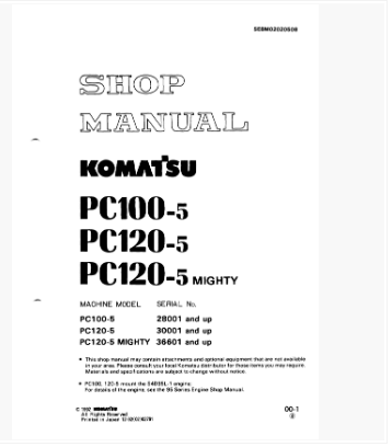 หนังสือ คู่มือซ่อม วงจรไฟฟ้า วงจรไฮดรอลิก จักรกลหนัก KOMATSU PC100-5, PC120-5, PC120-5 MIGHTY (ทั้งคัน) EN