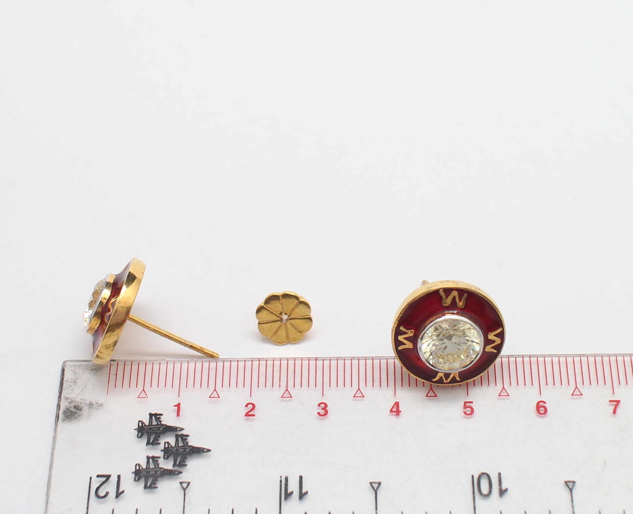 SI220 ต่างหูพลอยขาว ตัวเรือนเงินลงยา เงินแท้ นน. 7.6 กรัม