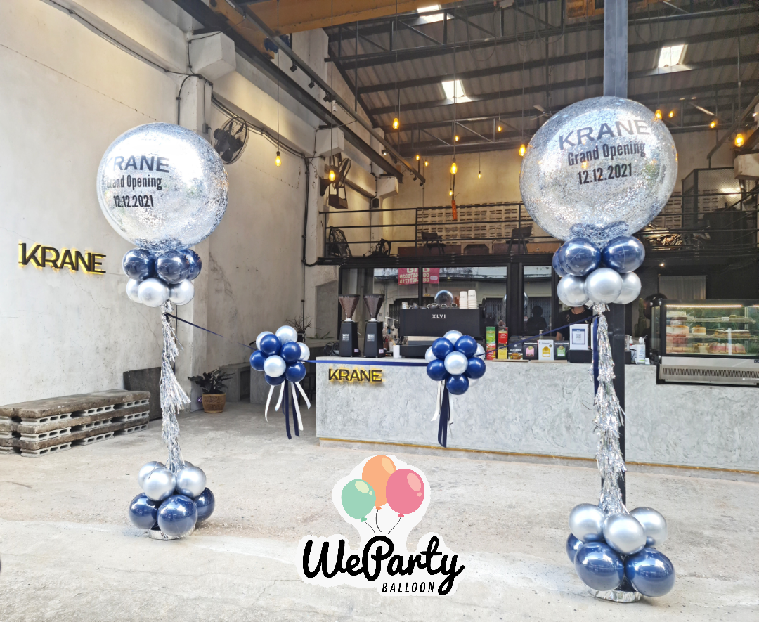 ต้นยืนลูกโป่งพิธีเปิด 2ต้น Balloon Standee Double clear balloon(พร้อมริบบิ้นทำพิธีเปิด+กรรไกร1ด้าม) (ลูกโป่งเคลือบแววไม่หมอง)