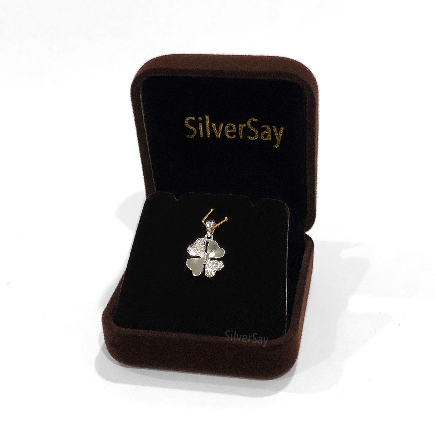 จี้ใบโคลเวอร์ Clover 4 ฝังเพชรสวิส/สลับเกลี้ยง/10มม.