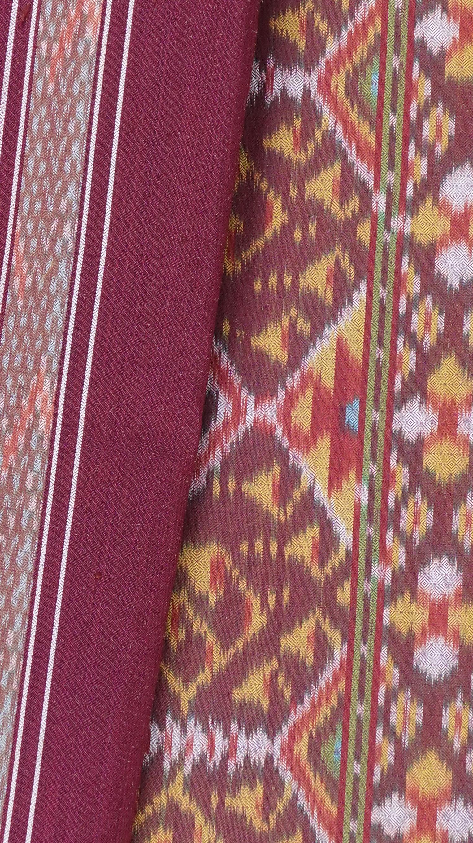 ซิ่น ผ้าไหมมัดหมี่ สีธรรมชาติ 3ตะกอ ทอเหยียบเหาะ มีหน้านาง ชายครุย ขนาด1x2เมตร ลายพญานาค สีน้ำตาลแดง รหัส M3P-33-0224687