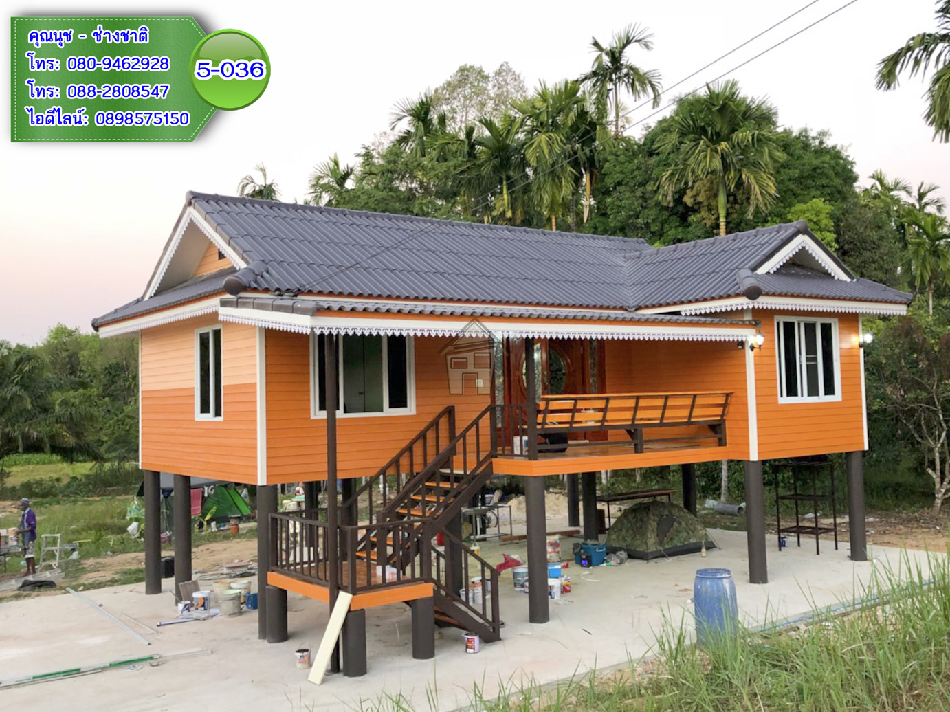 5-036 บ้านน็อคดาวน์ยกสูง ทรงปั้นหยาผสมมะนิลา (สีส้ม)