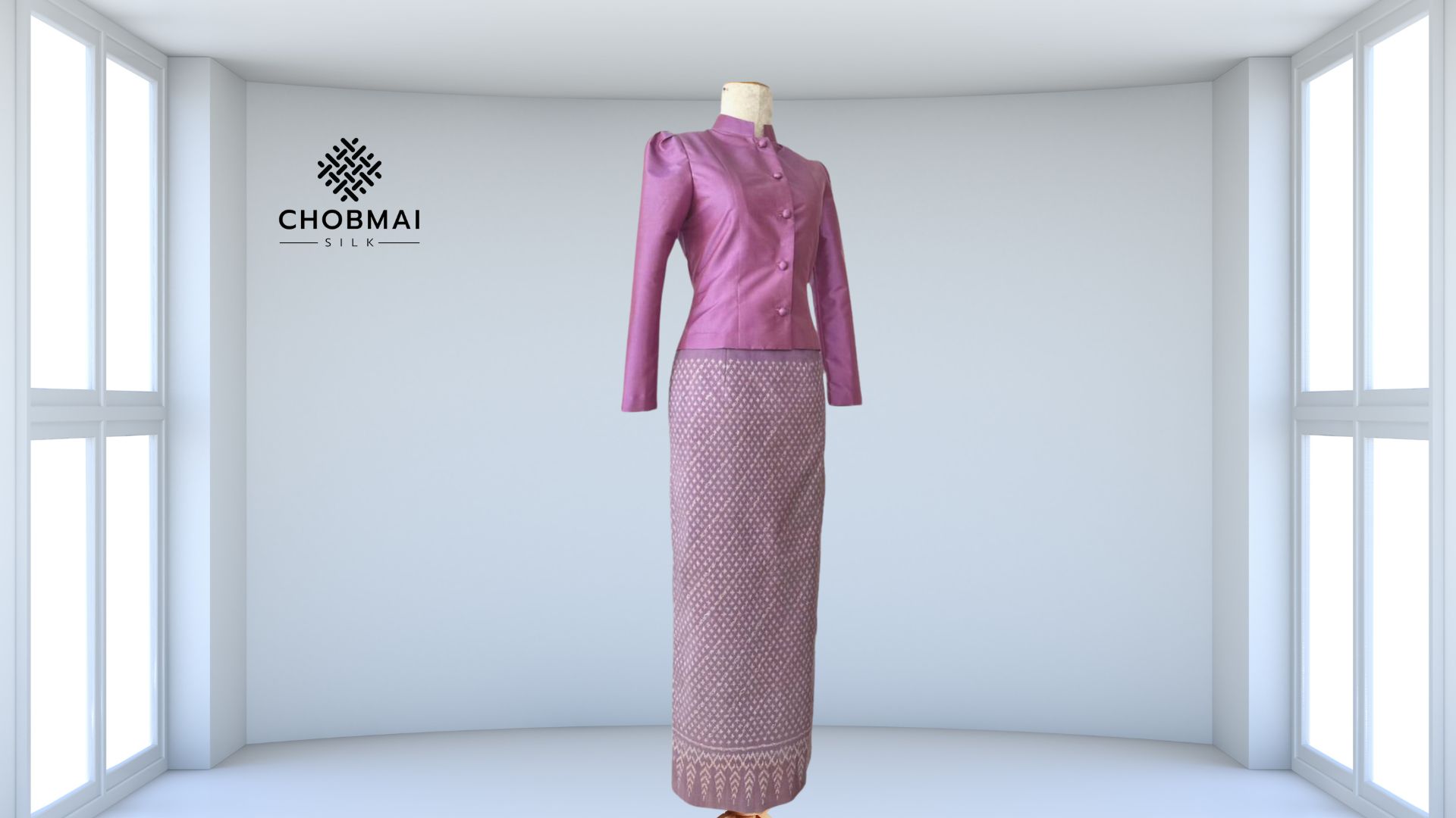 แบบตัดชุด แยกชิ้น เสื้อ+กระโปรง ชุดไทยจิตรลดา ผ้าไหม (ไม่รวมผ้า) รหัส CUT-ST002