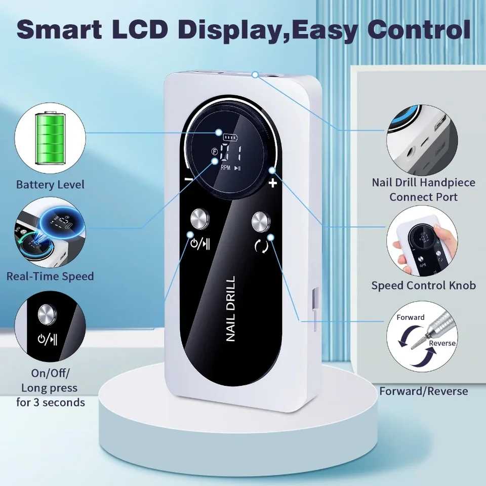 เครื่องเจียรเล็บไฟฟ้า มีแบตในตัว ชาร์จType-C ใช้งานผ่านพาวเวอร์แบงค์ได้ 45000RPM