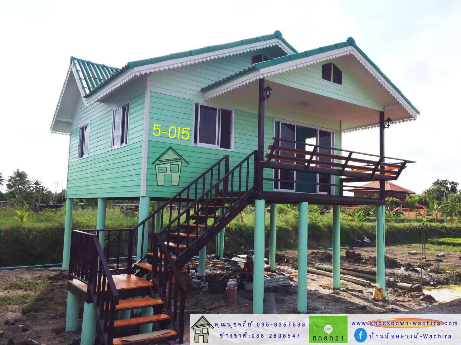 5-015 บ้านน็อคดาวน์ ทรงจั่วมุกซ้อน ยกสูง