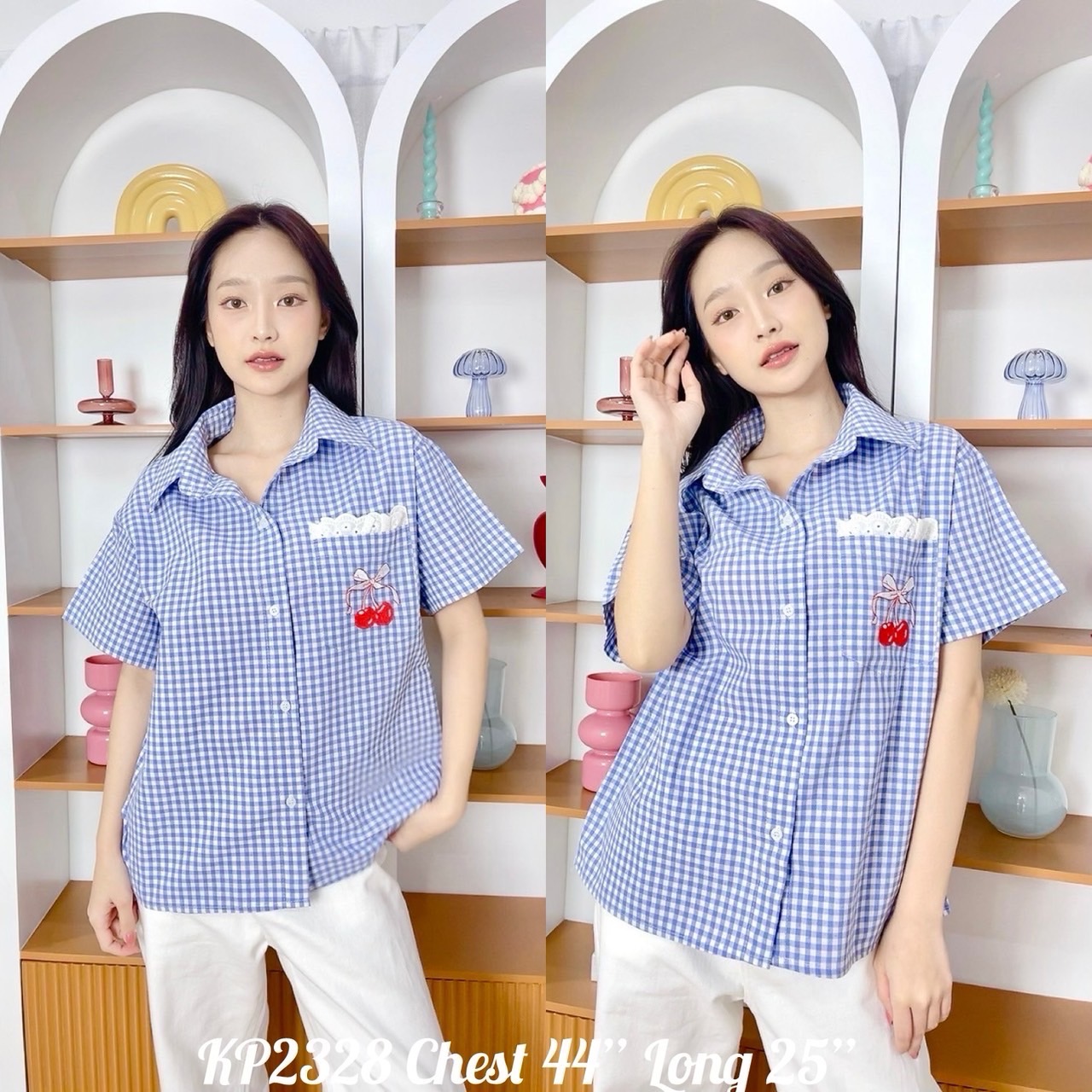 T007 เสื้อเชิ้ตลายสก๊อตแขนสั้น Clothing Lady