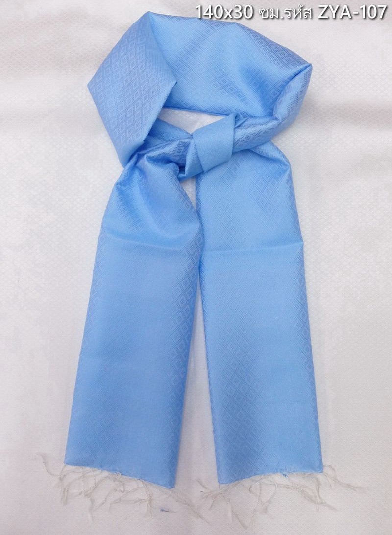 ผ้าพันคอไหม ผ้าไหมยกดอก ขนาด 140x30 ซม.พื้นสีฟ้า รหัส ST-ZYA-107