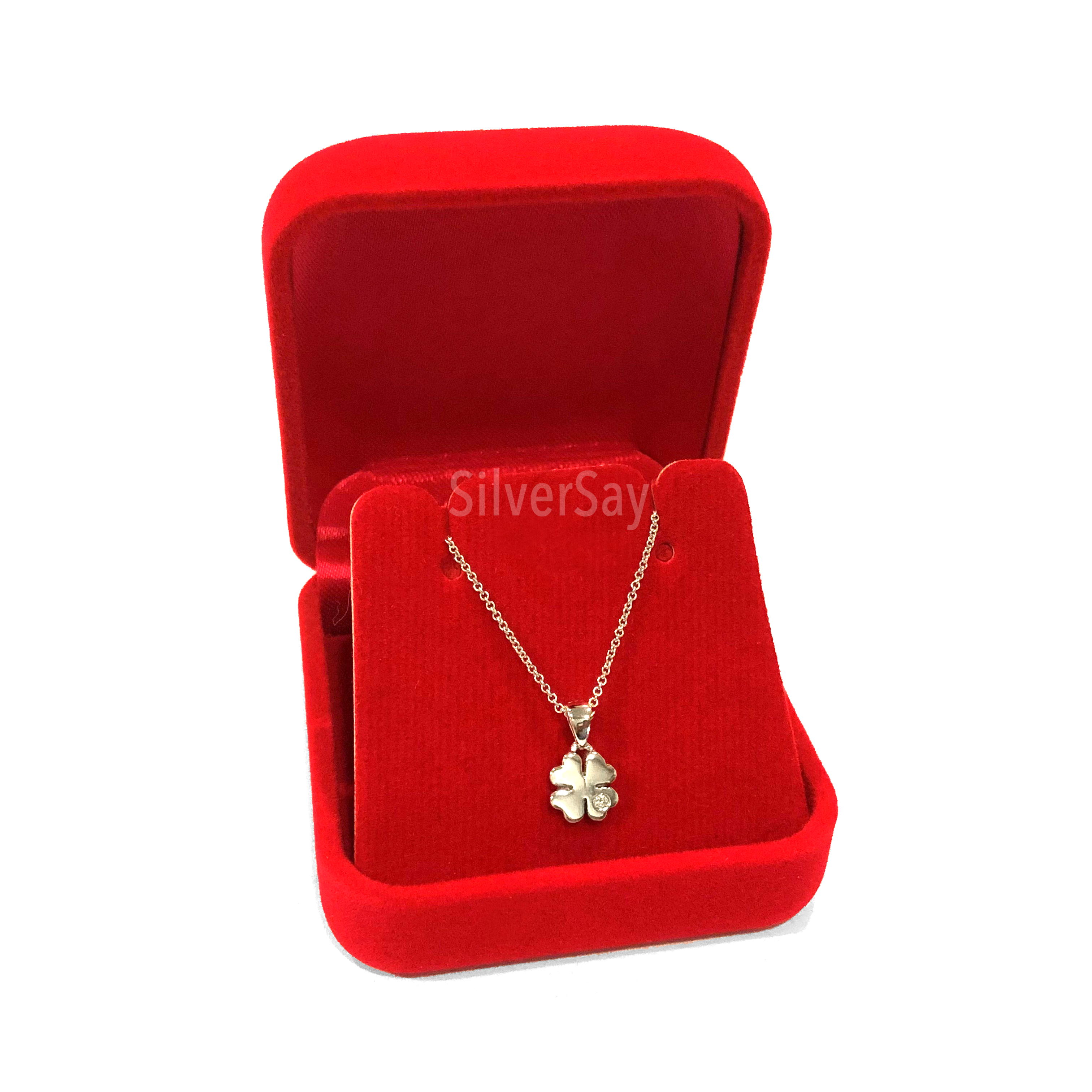 จี้ใบโคลเวอร์จิ๋ว Clover 4 ฝังเพชรสวิส 1 เม็ด